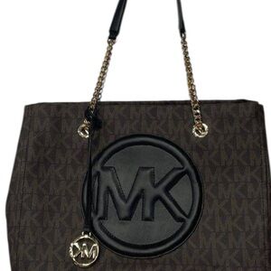 0310 Michael Kors Brown Tote with Black and Gold Details